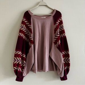 Free People Burgundy and Pink Knit Sweater